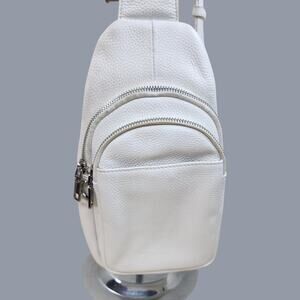 Befen White Genuine Leather Sling Bag Crossbody Pebbled Purse 10x6 Vacation